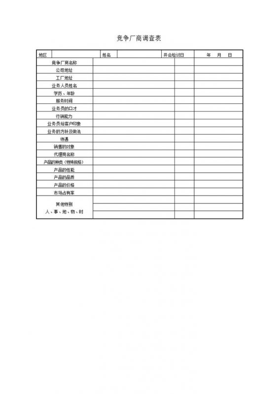 竞争厂商员工业务能力调查表word模板-办公资源网