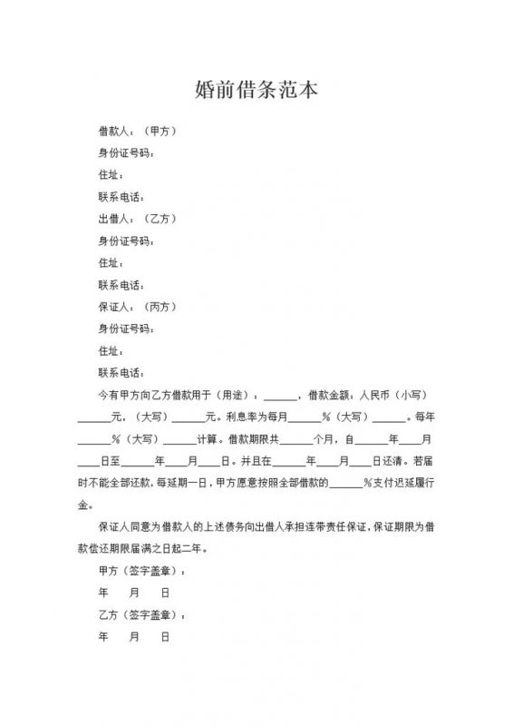 最新整理版婚前借条债务处理协议范本Word模板-办公资源网