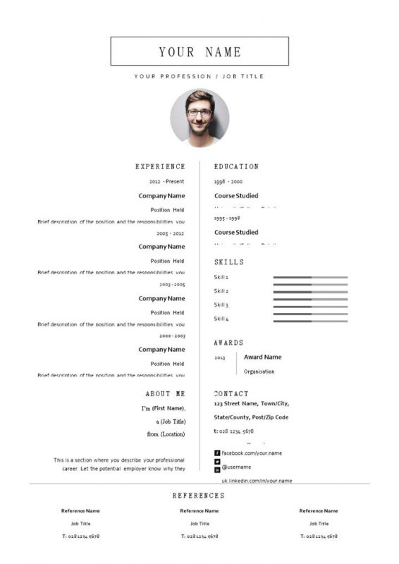 白色极简风外企求职通用个人简历英文简历自荐信Word模板-办公资源网