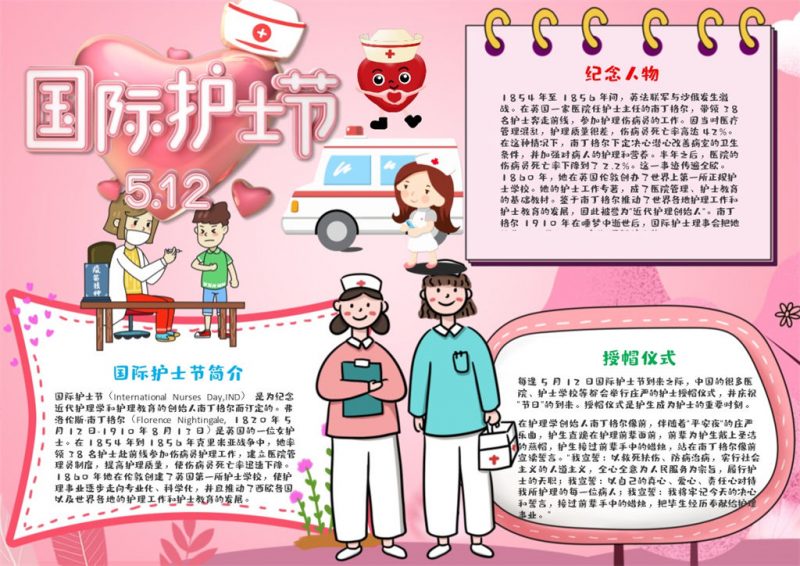 粉色国际护士节手抄报Word模板-办公资源网