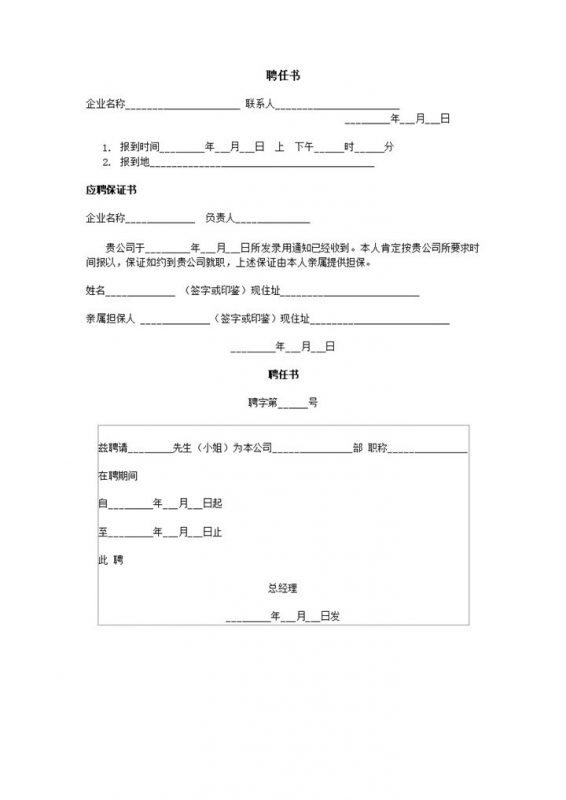 公司企业人员聘任书word模板-办公资源网