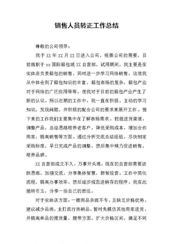 简单通用销售人员个人转正年终工作总结Word模板-办公资源网
