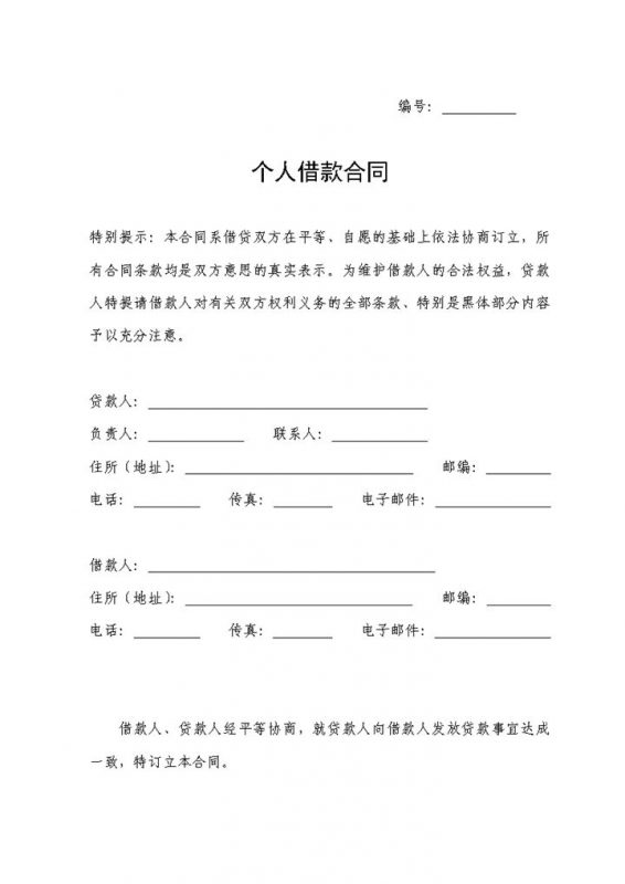 全新详细版个人借款合同样本Word模板-办公资源网