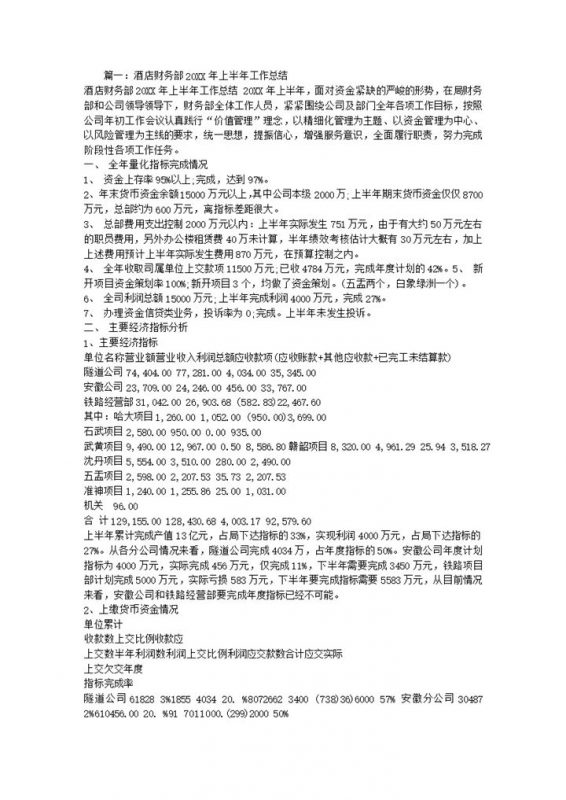 酒店财务部20XX年上半年工作总结报告Word模板-办公资源网