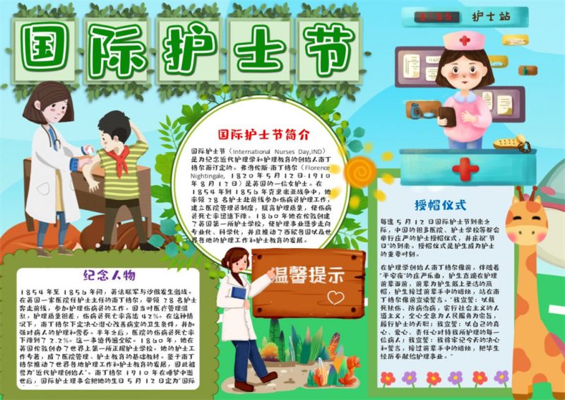 绿色卡通国际护士节手抄报Word模板-办公资源网