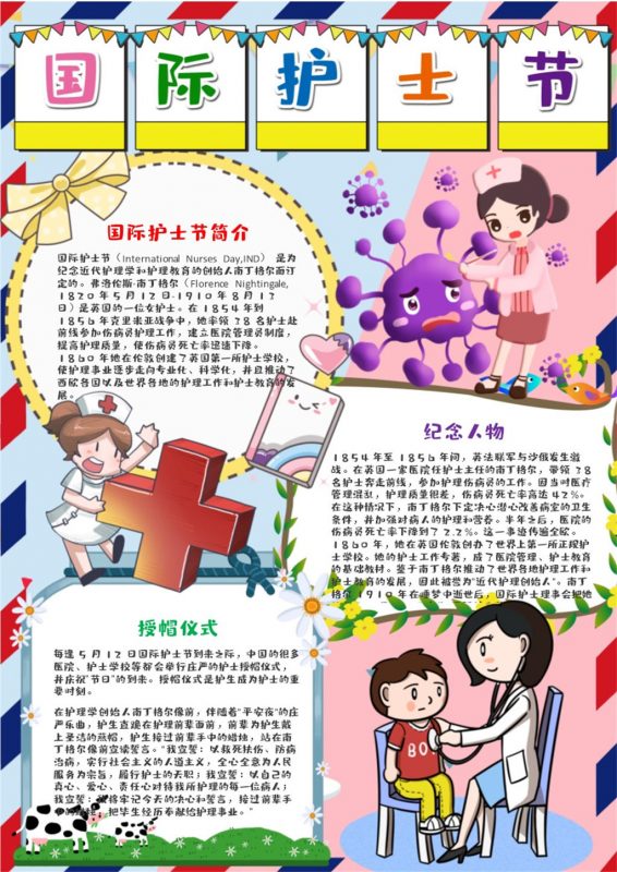 简约竖版卡通国际护士节手抄报Word模板-办公资源网