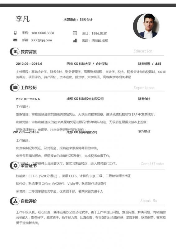 创意简约财务会计个人求职简历Word模板-办公资源网