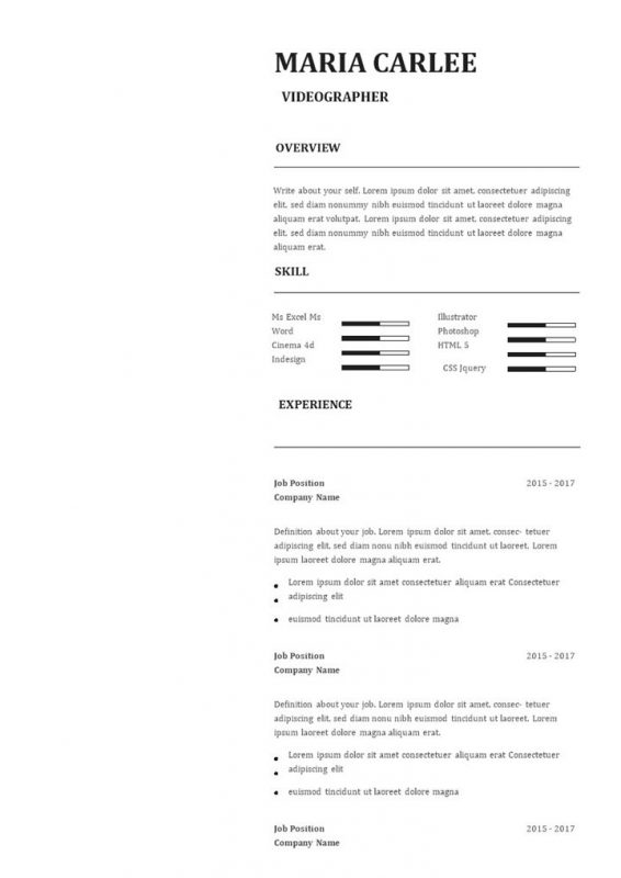 极简风摄像师通用英文简历个人简历求职简历Word模板-办公资源网