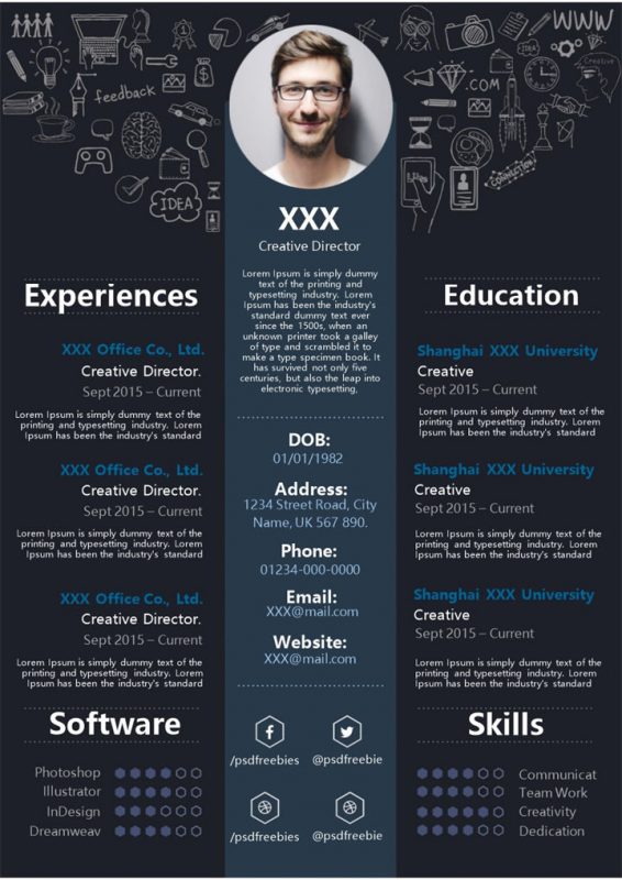 黑色商务风外企创意总监求职通用个人简历英文简历Word模板-办公资源网