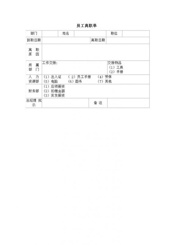 公司正式员工离职原因审核登记单word模板-办公资源网
