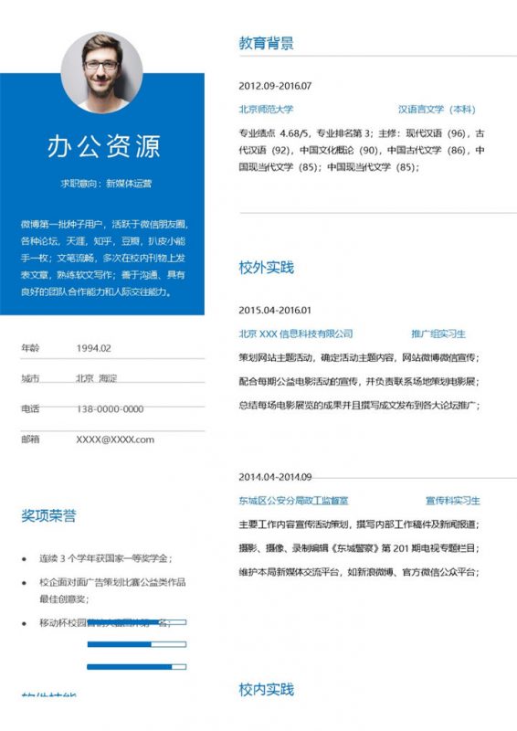 新媒体运营专员产品推广专员通用求职简历个人简历Word模板-办公资源网