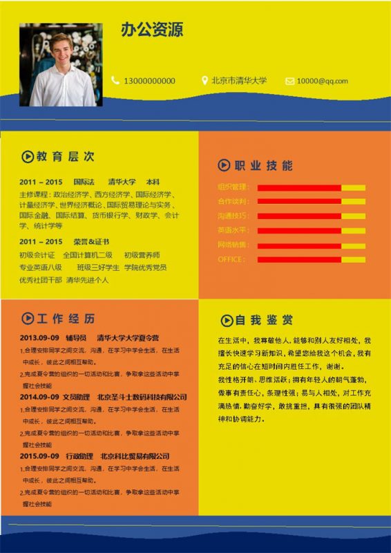 时尚彩色简约风个人求职应聘简历Word模板-办公资源网