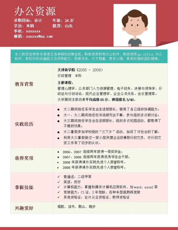 经典时尚风格求职简历Word模板-办公资源网