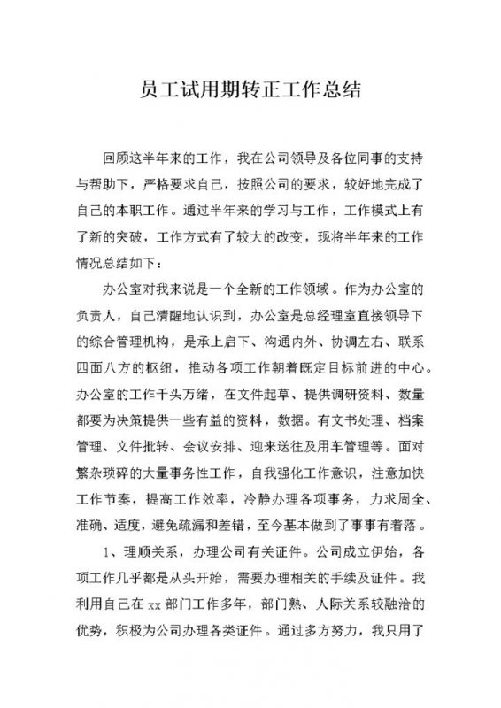 企业常用员工试用期转正年终工作总结Word模板-办公资源网