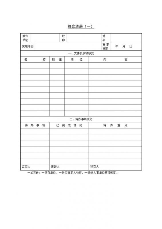 人事管理员工离职交接表移交清册Word模板-办公资源网