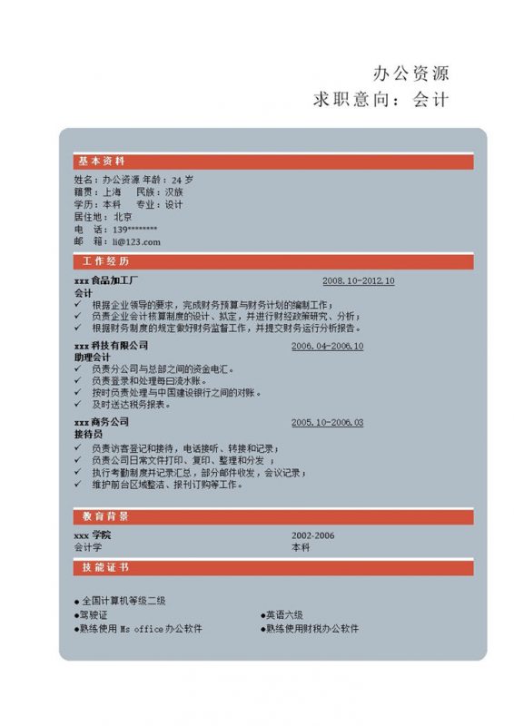 灰色大气简约经典求职简历Word模板-办公资源网