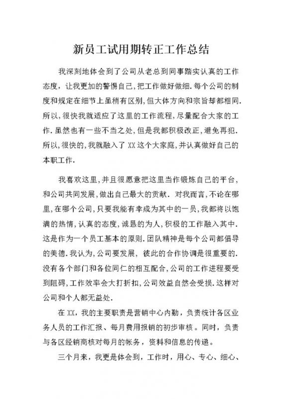 公司通用版新员工试用期转正工作总结范本Word模板-办公资源网