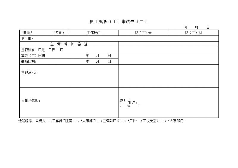 中小企业员工离职申请书Word模板-办公资源网