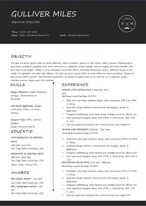 大气纯英文欧美风简历创意总监通用求职简历个人简历套装Word模板-办公资源网