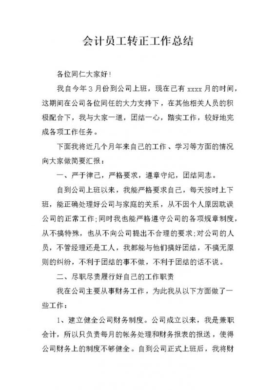 会计员工试用期满个人年终转正工作总结Word模板-办公资源网