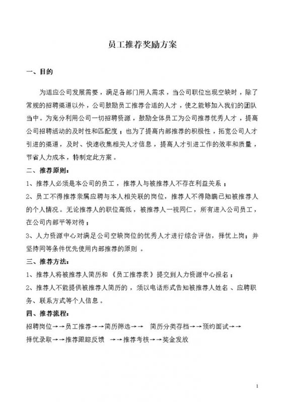 公司岗位招聘员工推荐流程奖励方案word模板-办公资源网