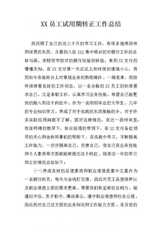 企业新员工试用期转正年终工作总结Word模板-办公资源网