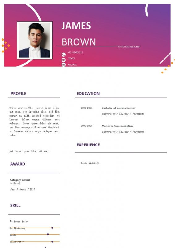 精美大气设计岗位英文求职简历范本Word模板-办公资源网