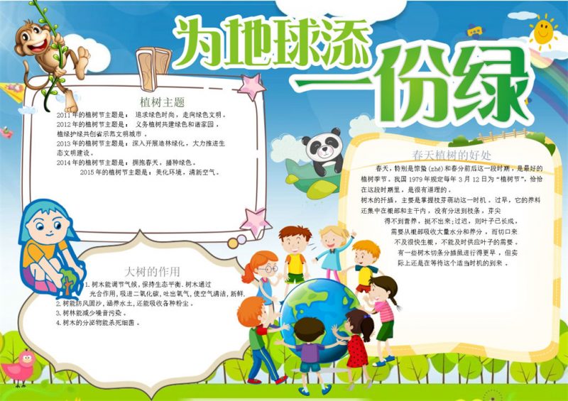为地球添一份绿植树节手抄报Word模板-办公资源网