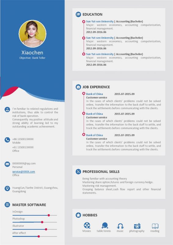 蓝色简约风格应届毕业生求职英文简历Word模板-办公资源网