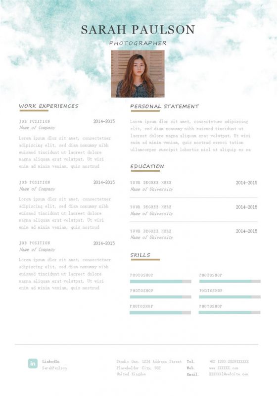 白色唯美风格个人求职英文简历Word模板 (2)-办公资源网