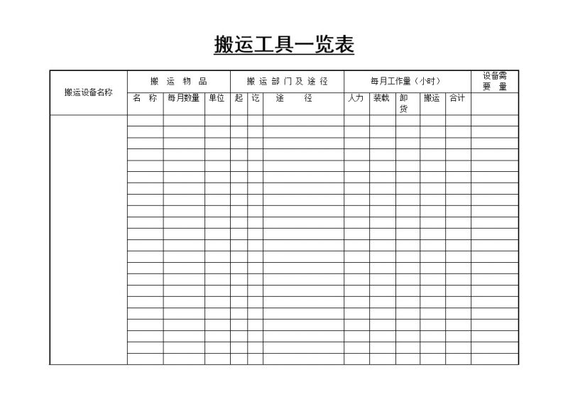 企业公司通用搬运工具一览表Word模板-办公资源网