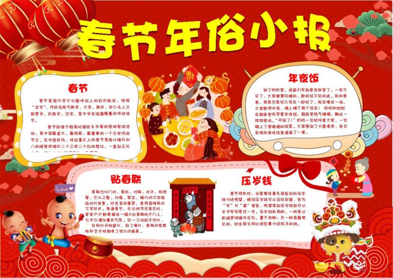 喜庆春节年俗小报手抄报Word模板-办公资源网