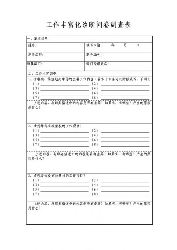 工作丰富化诊断问卷调查表Word模板-办公资源网
