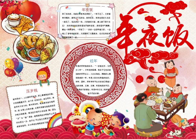 新年除夕年夜饭年俗小报手抄报Word模板 (2)-办公资源网