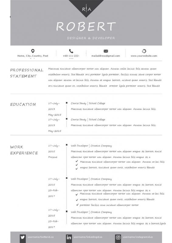 灰色设计师和开发者通用的求职简历个人简历Word模板-办公资源网