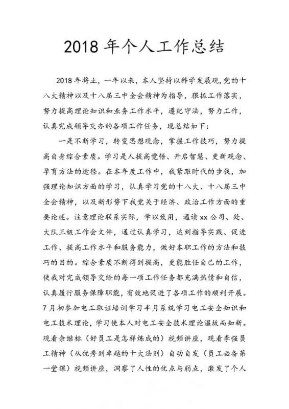 2018年度个人工作总结汇报专用Word范本-办公资源网