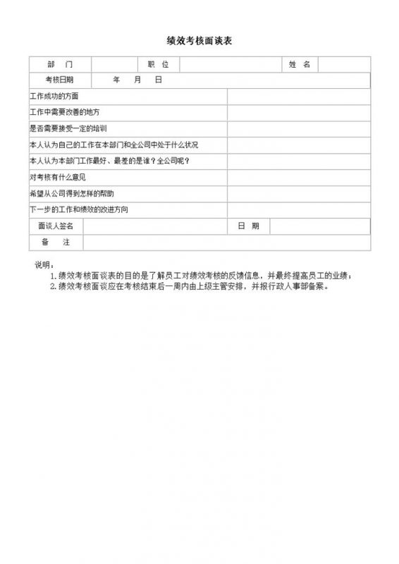 公司部门员工绩效考核面谈表word模板-办公资源网