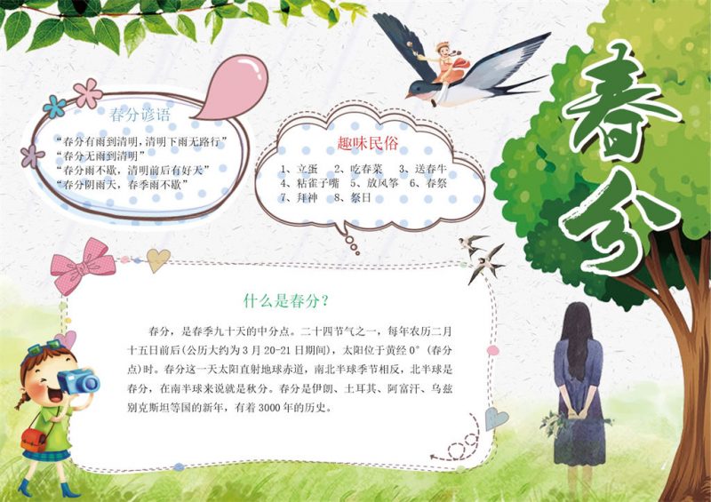 传统节气小报之春分手抄报Word模板-办公资源网