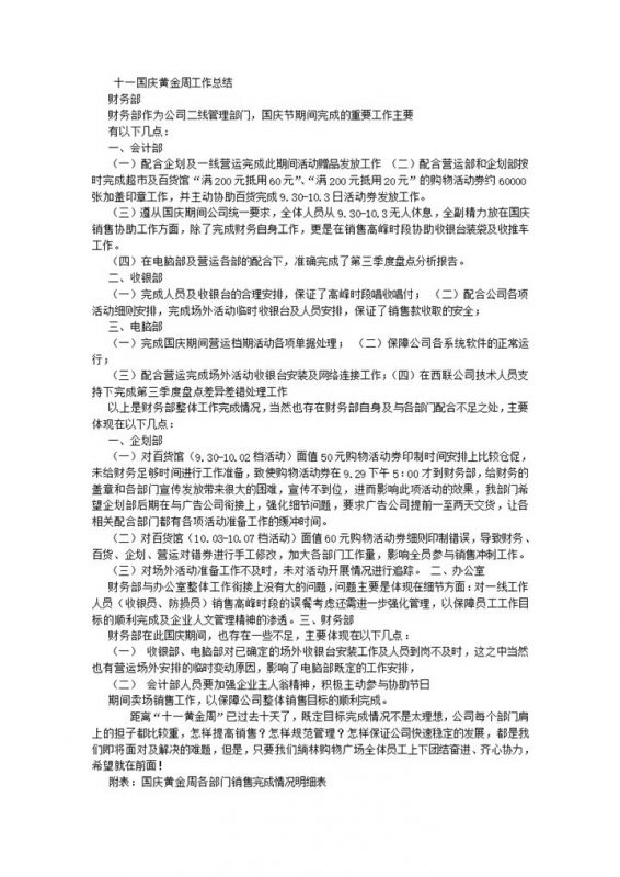 20XX年十一国庆黄金周财务部工作总结报告Word模板-办公资源网