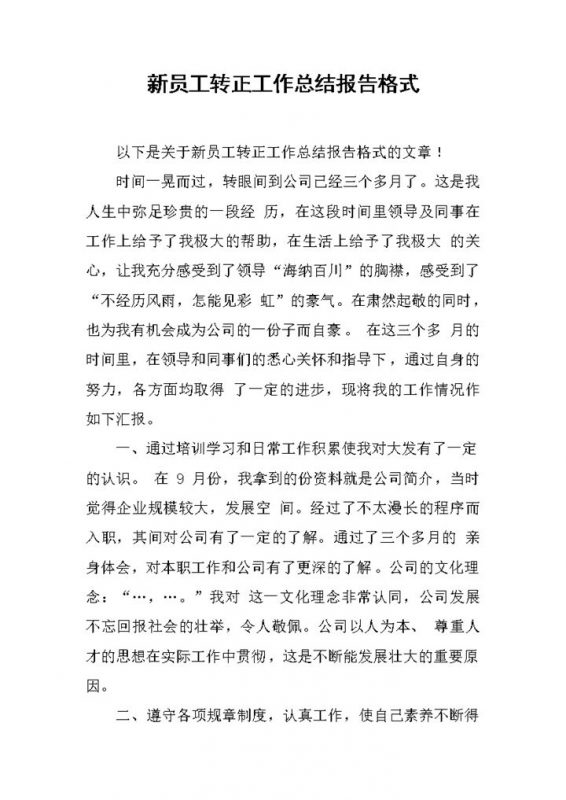 公司某部门新员工转正工作总结报告Word模板-办公资源网