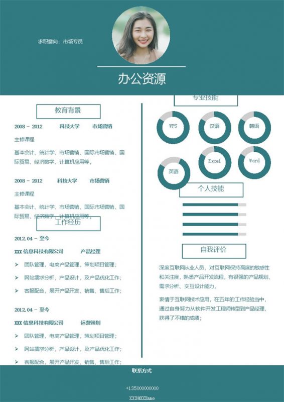 绿色稳重大气市场专员求职通用简历Word模板-办公资源网
