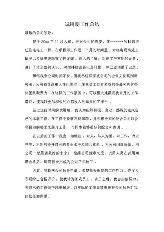 公司实用员工试用期工作总结详情报告书word模板-办公资源网
