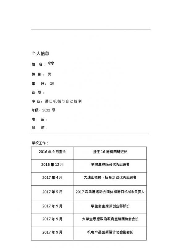 机械与自动控制类专业大学生职业规划书Word模板-办公资源网