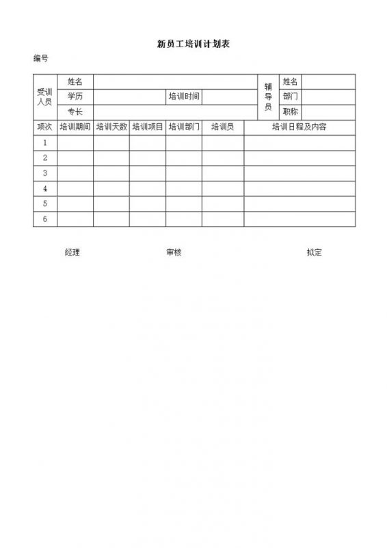 公司辅导新员工培训计划表word模板-办公资源网