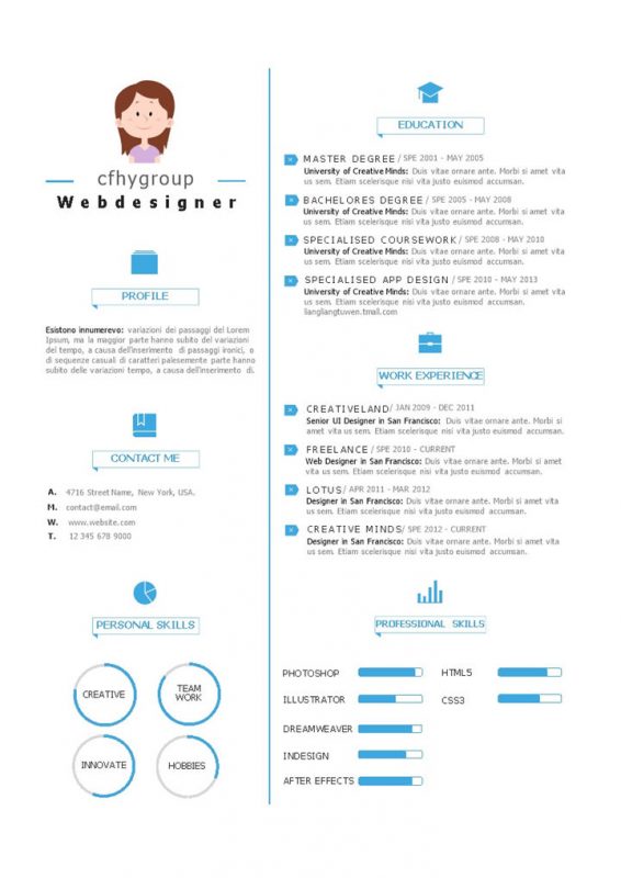 蓝色商务简约英文简历word竞聘模板-办公资源网