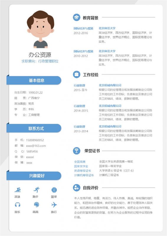 相关行政管理职位行政助理求职简历Word模板-办公资源网