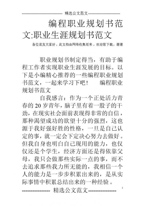 编程专业大学生职业生涯规划书Word模板-办公资源网
