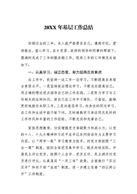 20XX年事业单位通用基层工作总结Word模板-办公资源网