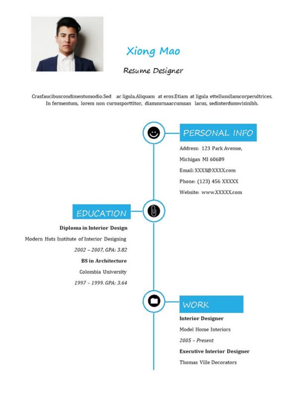 蓝色创意风格简历设计师个人求职英文简历Word模板-办公资源网