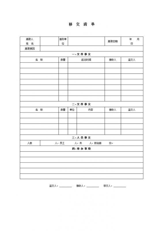 离职手续文件移交清单word模板-办公资源网